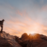 Man hiking in sundown