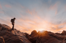 Man hiking in sundown